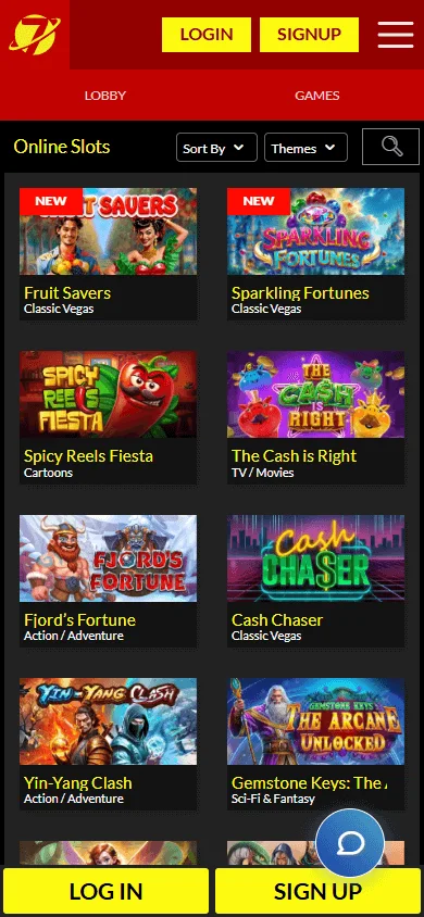 Planet 7 Oz Casino mobile games screen